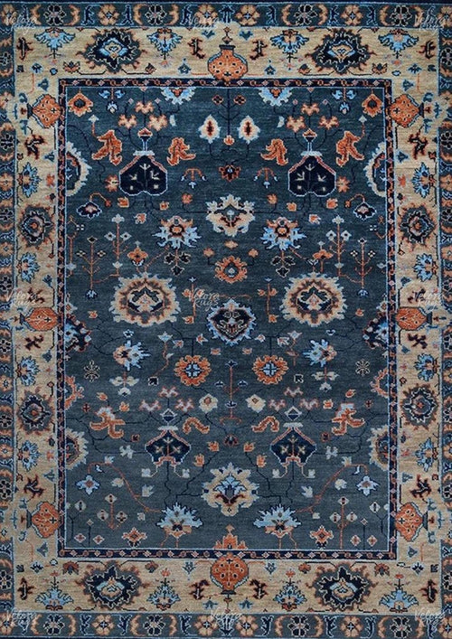 Blue - Grey Turkish inspired Oushak Hand Knotted Rug for Living Room, Bedroom, Kitchen - Antique Style Contemporary rug | Custom Sizes