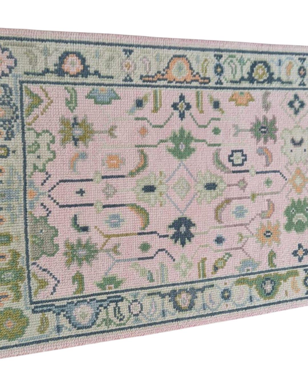Handmade Pink Oushak Runner Rug – Floral Design Wool Persian Style Hallway Carpet For Entryway, Kitchen & Bedroom Décor, Custom Size Runner