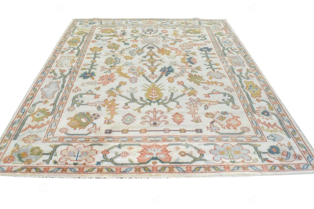 Off White Indo Oushak Hand Knotted Rug 4x6, 5x8, 6x9, 8x10, 9x12, 10x14 ft Handmade Rugs for Living Room - Fusion of Antique & Modern Design