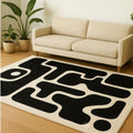 Hand Tufted Black and White Wool Rug | Modern Abstract Area Carpet | Minimalist Living Room Rug | Contemporary Home Decor