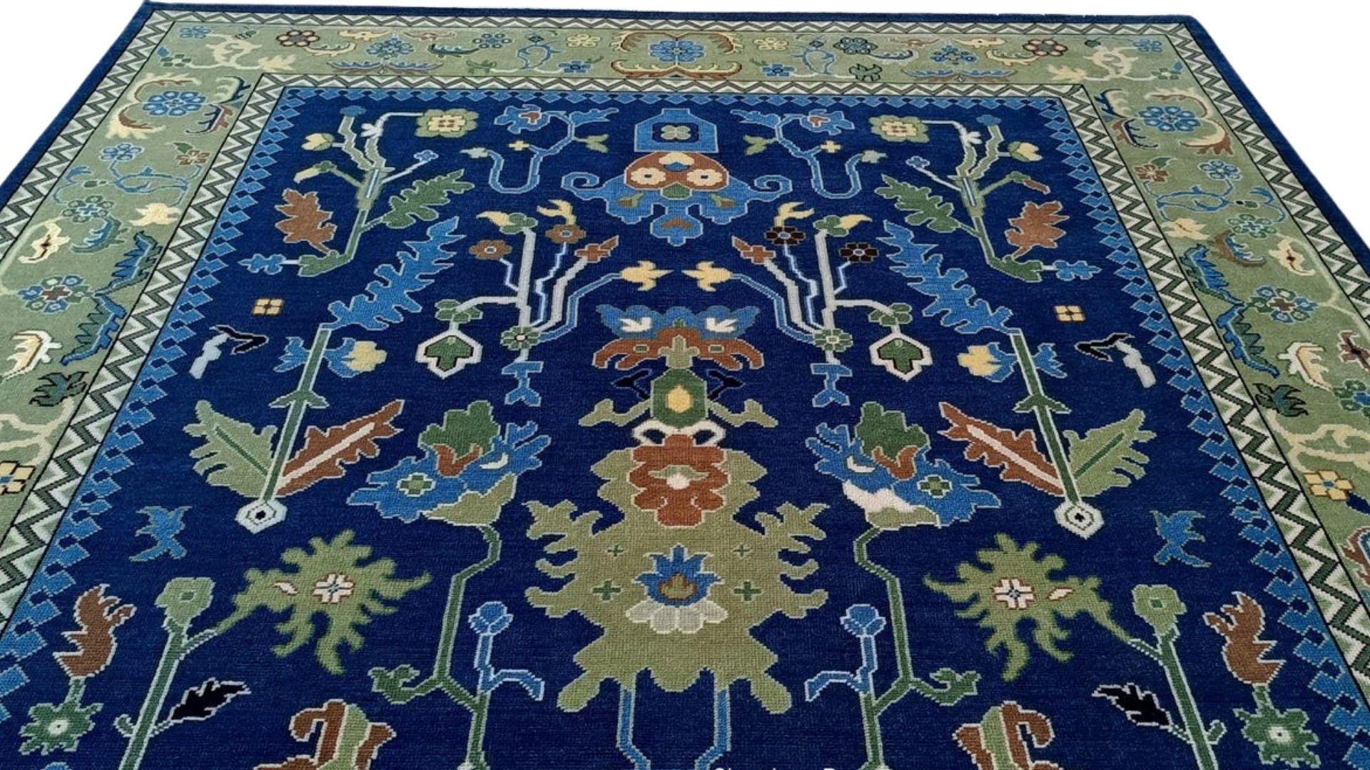 Blue Green Oushak Persian Floral Rug, Antique Style, Handmade Area Rug in 4x6, 5x8, 6x9, 8x10, 9x12 ft - Perfect for Bedroom or Kitchen