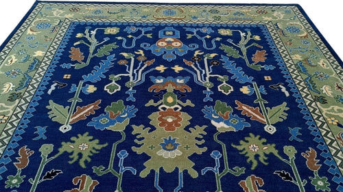 Blue Green Oushak Persian Floral Rug, Antique Style, Handmade Area Rug in 4x6, 5x8, 6x9, 8x10, 9x12 ft - Perfect for Bedroom or Kitchen