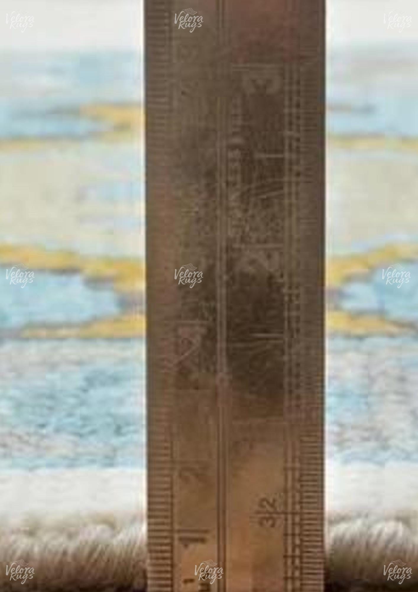 Hand-Knotted Oushak Wool Rug: Ivory, Sky Blue, and Rust Accent