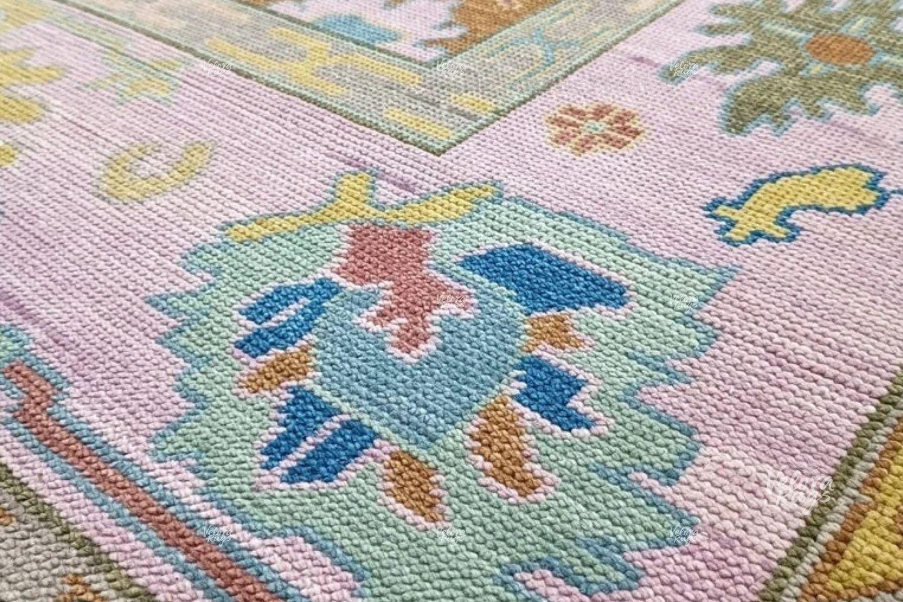 Mint Green Hand-Knotted Turkish Oushak Rug | Pastel Multicolor Area Rug | Soft Vintage Style Wool Rug | Custom Size Living Room Decor