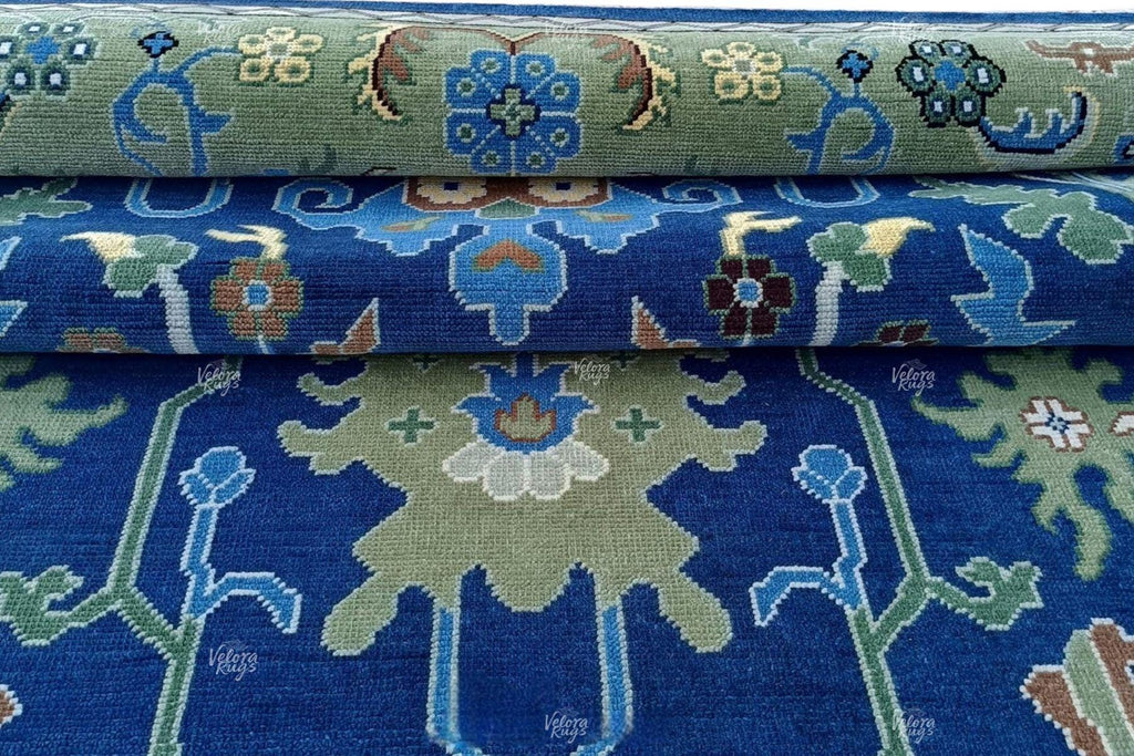 Blue Green Oushak Persian Floral Rug, Antique Style, Handmade Area Rug in 4x6, 5x8, 6x9, 8x10, 9x12 ft - Perfect for Bedroom or Kitchen