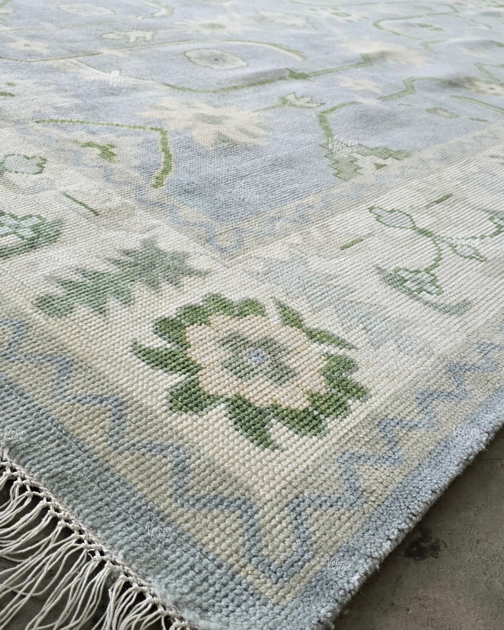 Modern Lt. Blue Indo Oushak Hand Knotted Rug, Antique Handmade Premium Wool Rugs for Living Room - Contemporary Floor Carpet | Custom Sizes