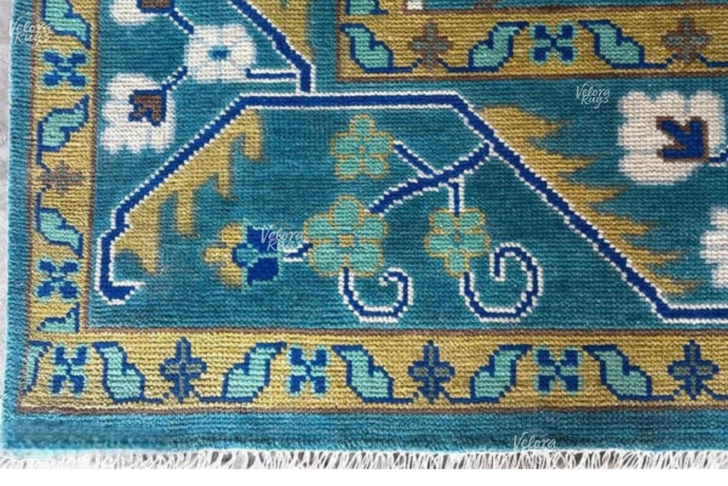 Exquisite Teal Blue Hand Knotted Indo Oushak rug 4x6, 5x8, 6x9, 8x10, 9x12, 10x14 ft Handmade rug for Living Room - Antique Style Ethnic rug
