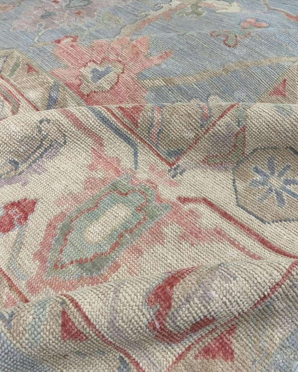 Hand Knotted Blue Oushak Wool Rug 5x8, 6x9, 8x10, 9x12 – Floral Handmade Rugs for for Living Room & Bedroom - Antique Style Contemporary Rug