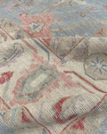 Hand Knotted Blue Oushak Wool Rug 5x8, 6x9, 8x10, 9x12 – Floral Handmade Rugs for for Living Room & Bedroom - Antique Style Contemporary Rug