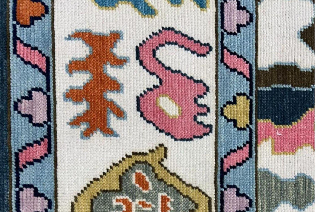 Bright Blue White Oushak Rug - Hand Knotted Wool, Antique Style Modern Abstract Handmade Area Rug in 8x10, 9x12 ft for Living Room & Bedroom