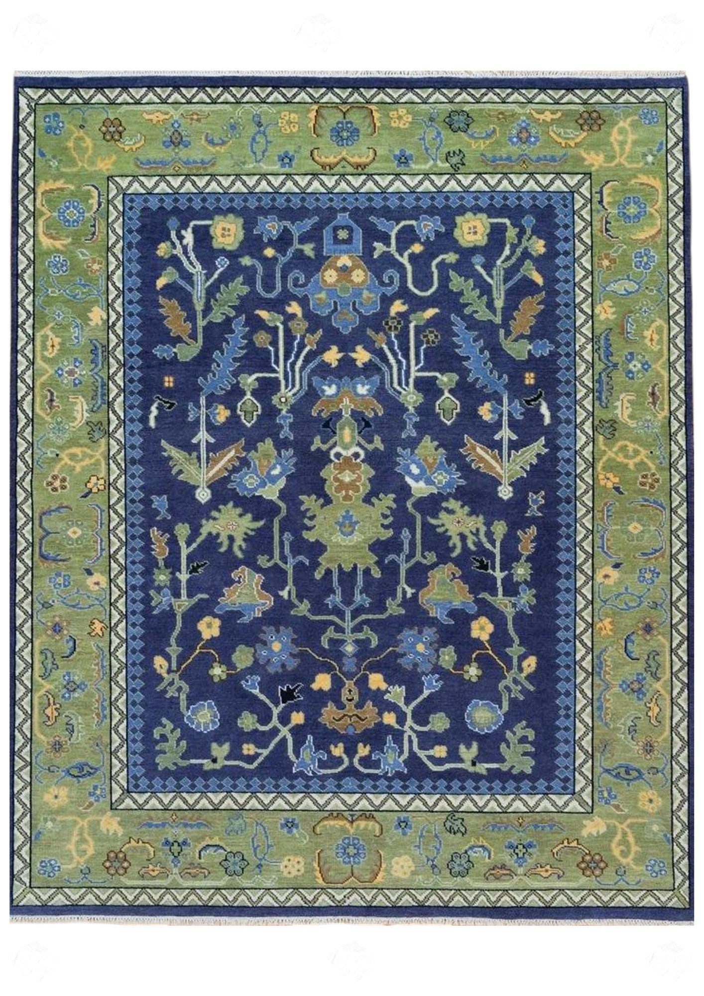Blue Green Oushak Persian Floral Rug, Antique Style, Handmade Area Rug in 4x6, 5x8, 6x9, 8x10, 9x12 ft - Perfect for Bedroom or Kitchen