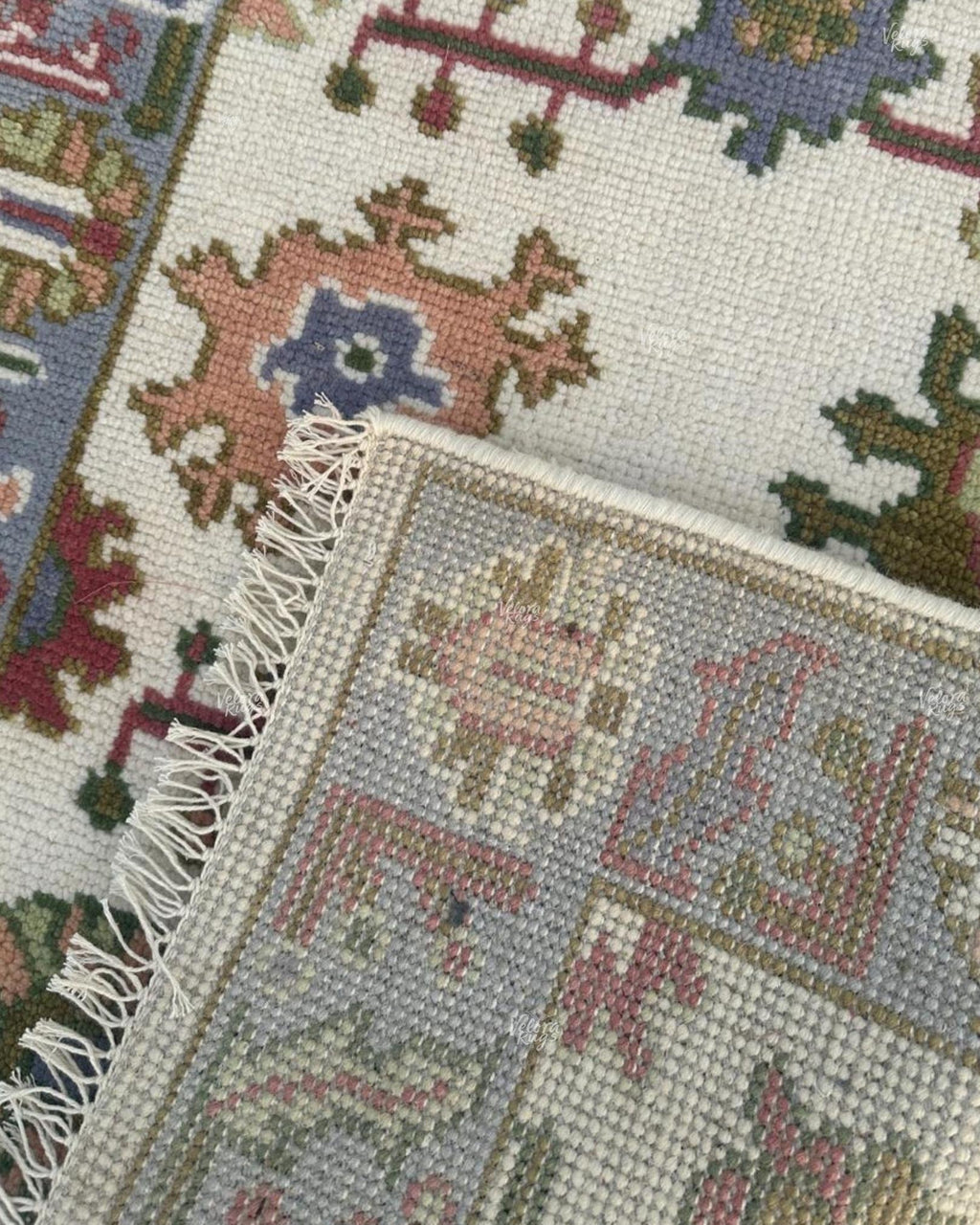 Handmade Oushak design Runner Rug - Cream - Blue color Contemporary Style Wool Runner Rug - Hallway Runner - Kitchen runner - Boho runner