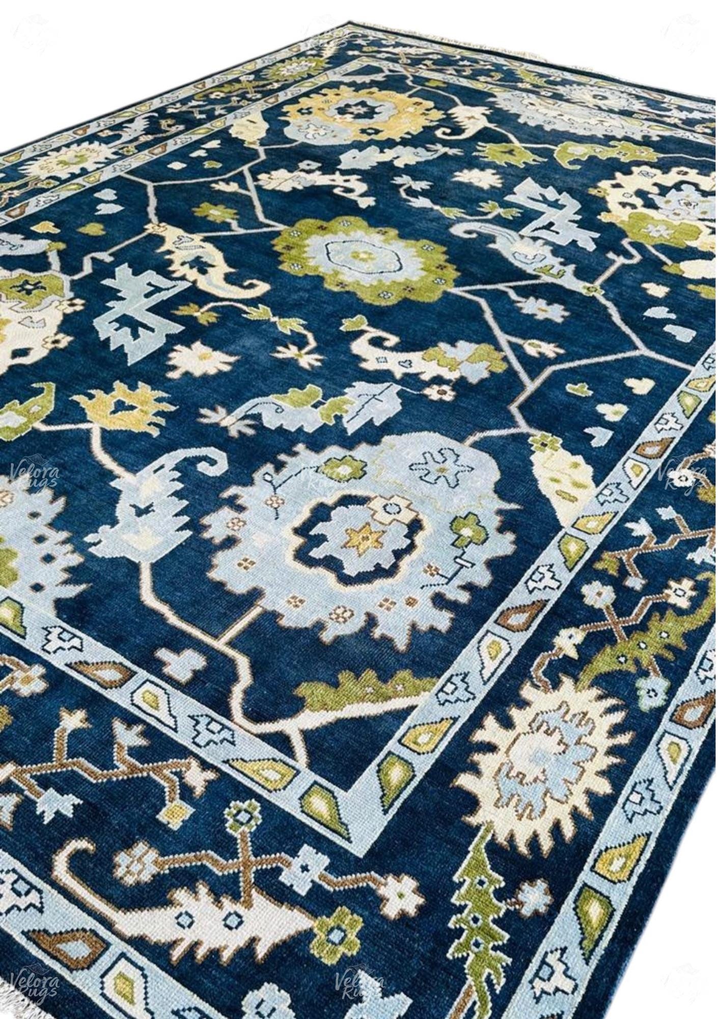 Navy Blue Oushak Hand Knotted Rug 4x6, 5x8, 6x9, 8x10, 9x12, 10x14 ft , Handmade Rugs for Living Room - Antique Style Contemporary Rug