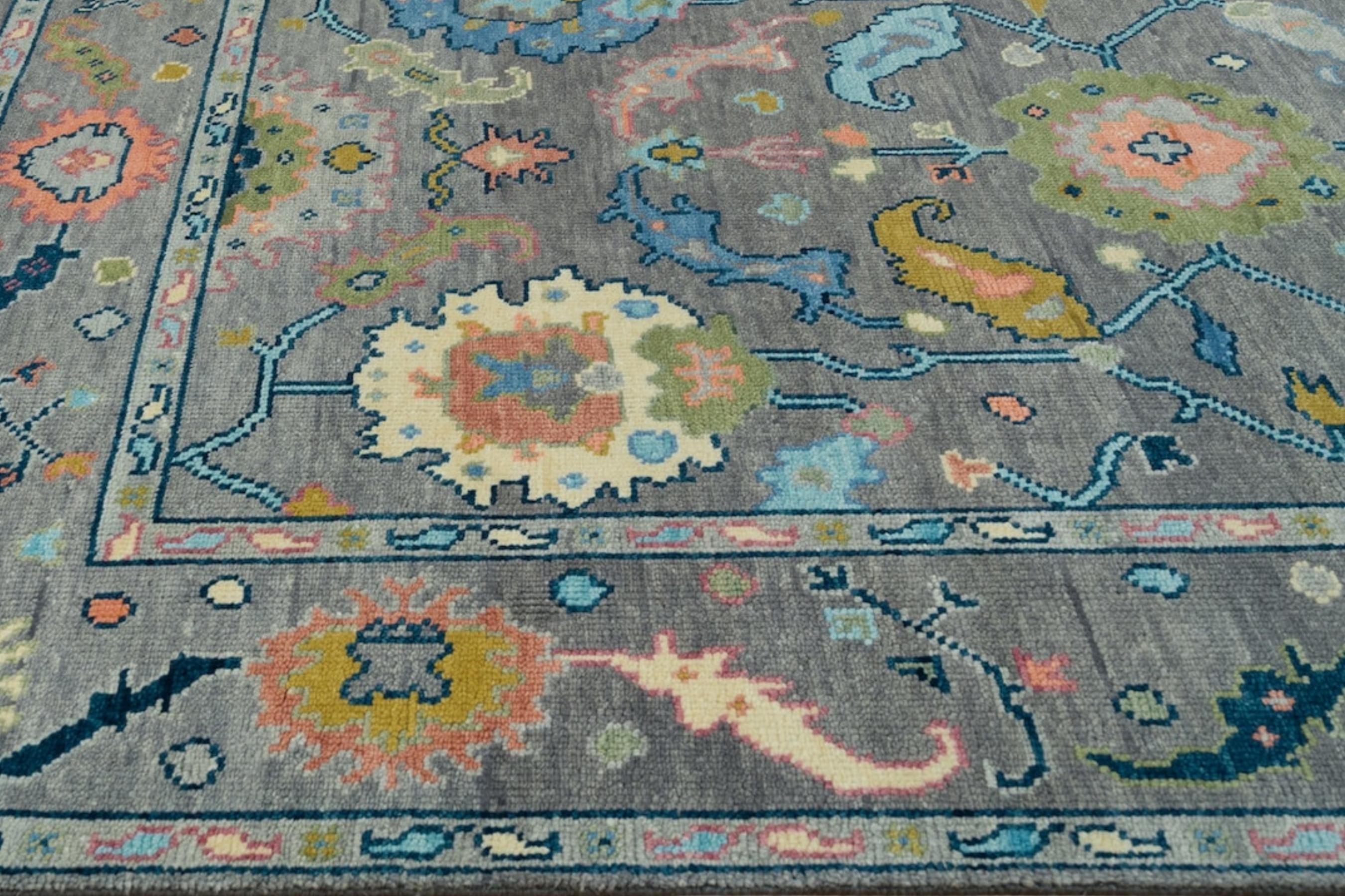 Handmade Grey Oushak Rug | Soft Wool Area Rug 4x6, 8x10, 9x12 ft | Floral Turkish Design | Custom Size Available | Modern Farmhouse Decor