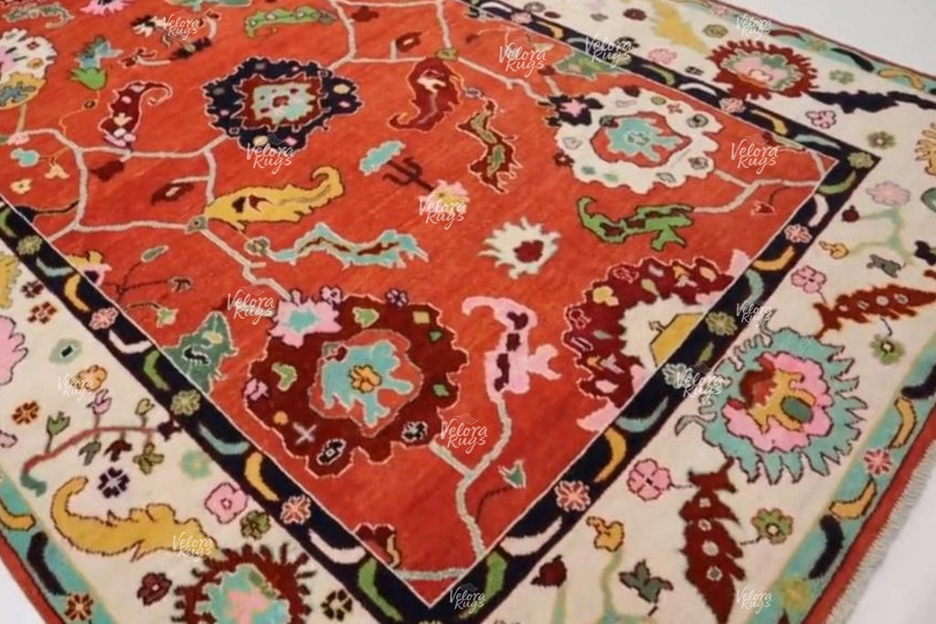 Elegant Red Oushak style Hand Knotted Rug 4x6, 5x8, 6x9, 8x10, 9x12, 10x14 ft Handmade Rugs for Living Room - Antique Style Contemporary rug