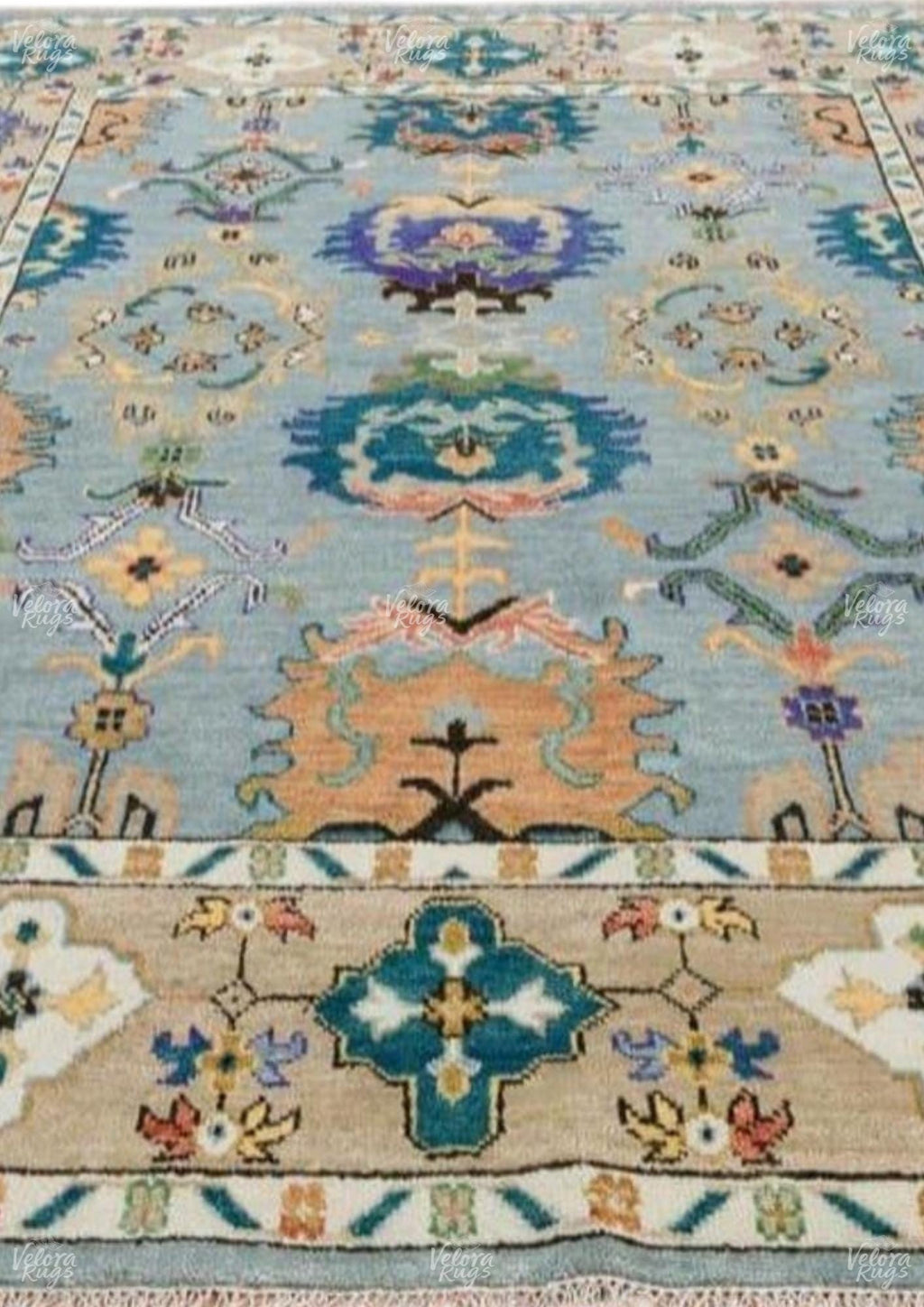 Elegant Blue Hand Knotted Oushak Rug - Antique-Style Contemporary Design, Available in 4x6, 5x8, 6x9, 8x10, 9x12, 10x14 ft | Living Room Rug