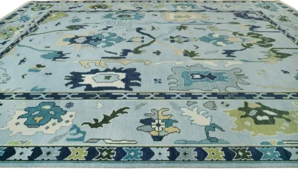 Blue Modern Oushak Hand Knotted Rug – 4x6, 5x8, 6x9, 8x10, 9x12, 10x14 ft – Handmade Wool Rug – Antique Style Contemporary Living Room Decor