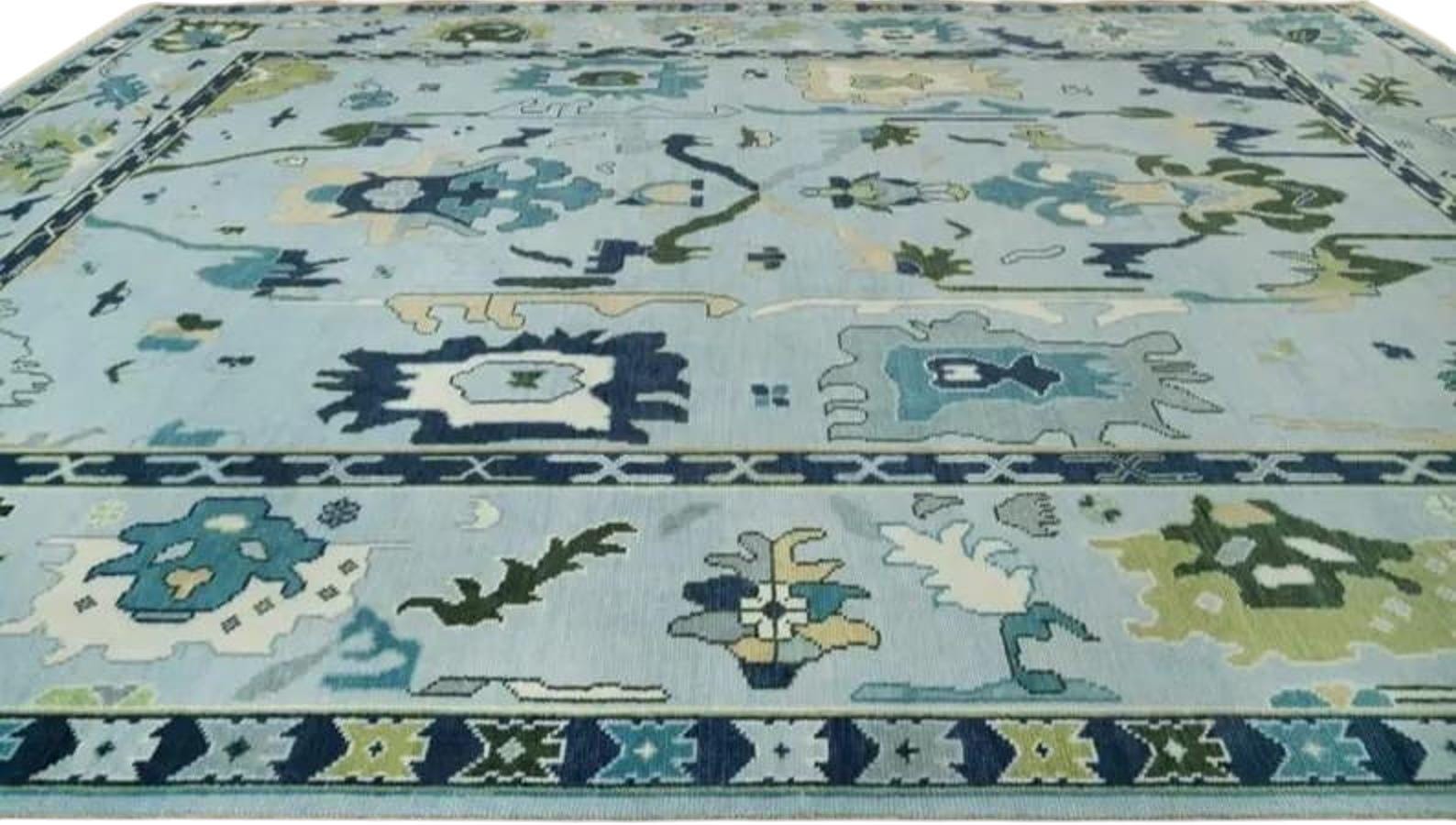 Blue Modern Oushak Hand Knotted Rug – 4x6, 5x8, 6x9, 8x10, 9x12, 10x14 ft – Handmade Wool Rug – Antique Style Contemporary Living Room Decor