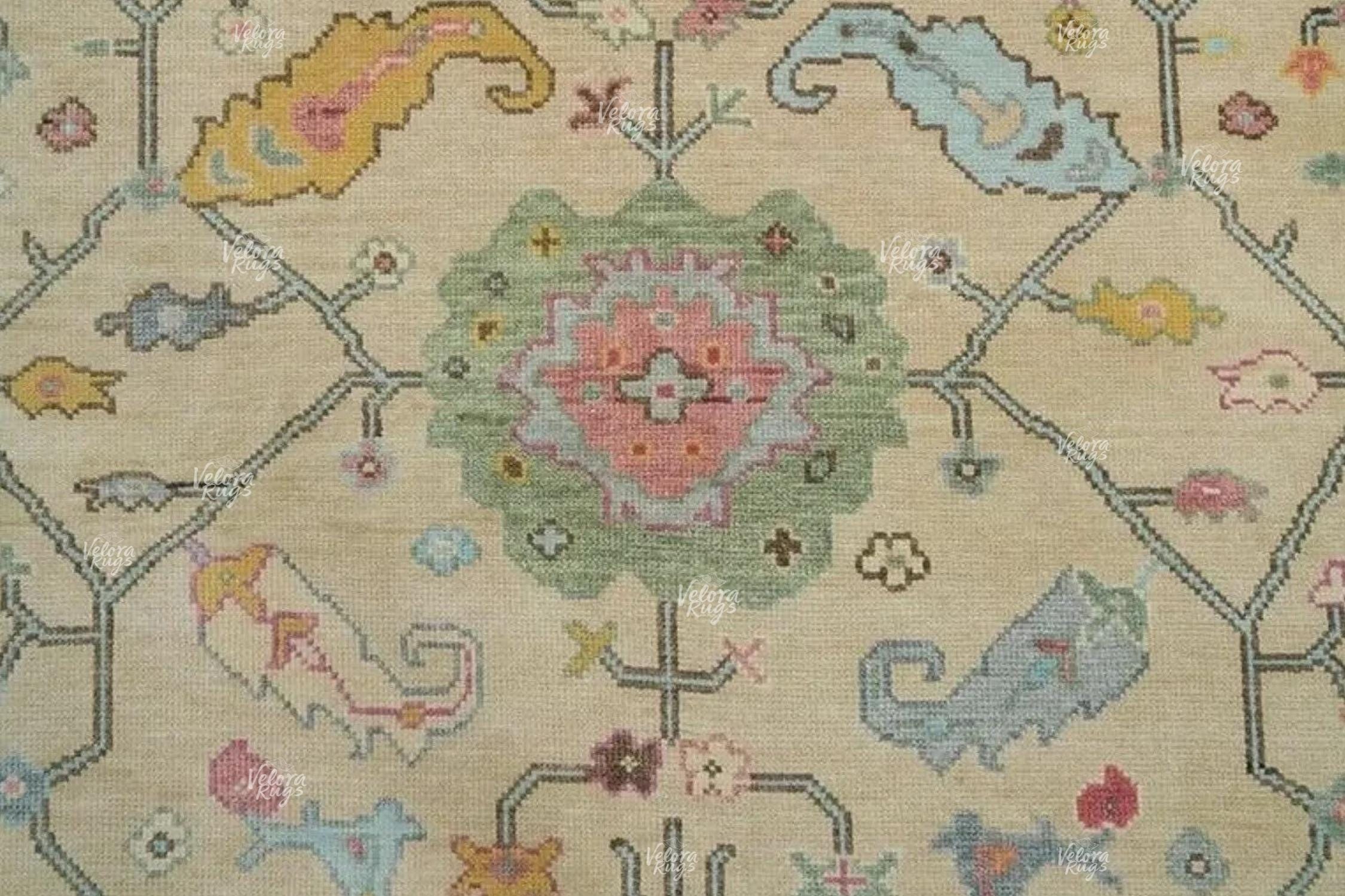 Beige Indo Oushak Hand Knotted Rug 4x6, 5x8, 6x9, 8x10, 9x12, 10x14 ft Handmade Rugs for Living Room - Antique style Contemporary rug