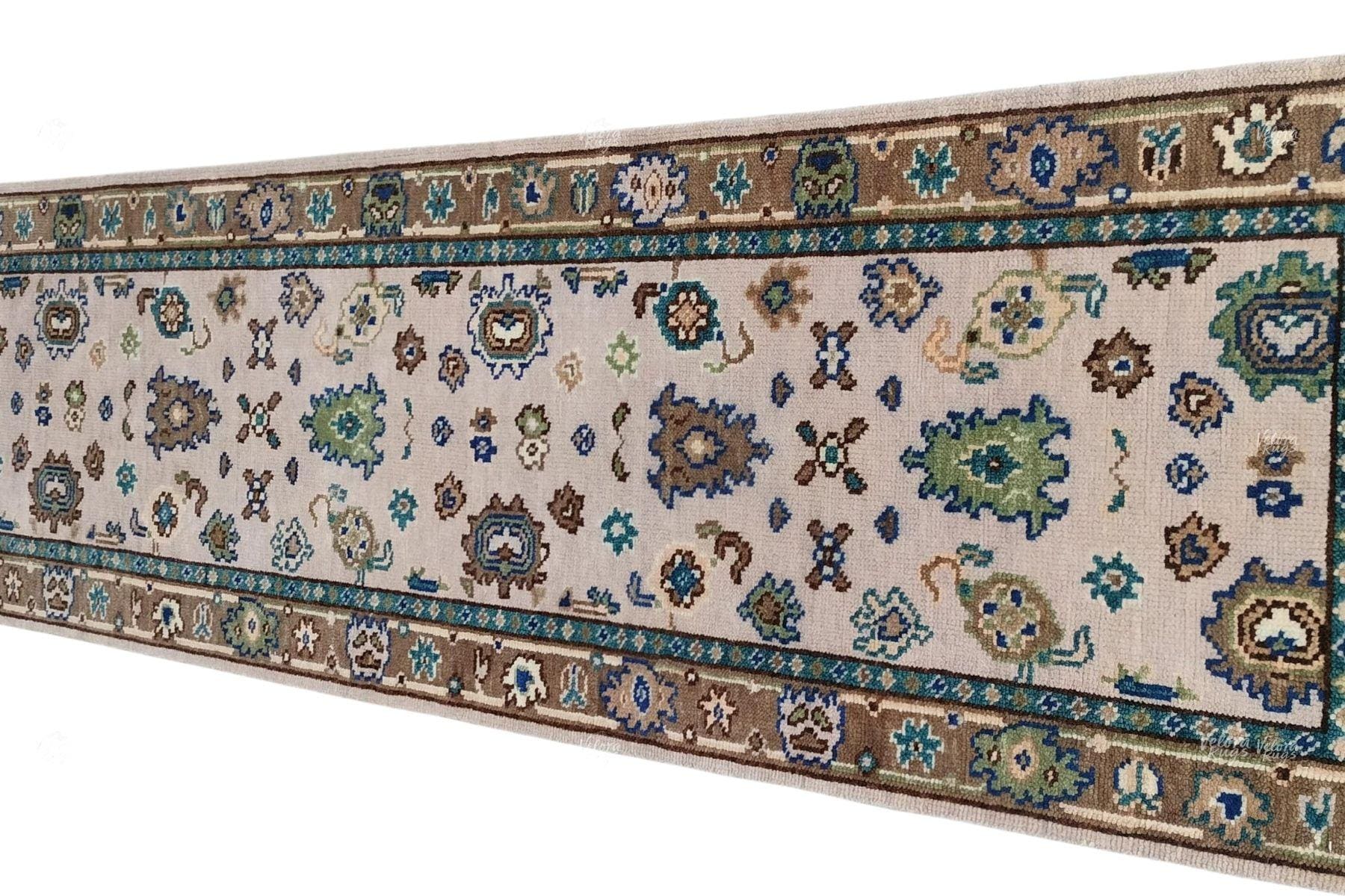 Hand Knotted Wool Oushak Rug | Beige and Green Oriental Area Carpet | Traditional Turkish Style Floral Design | Living Room Home Decor Rug