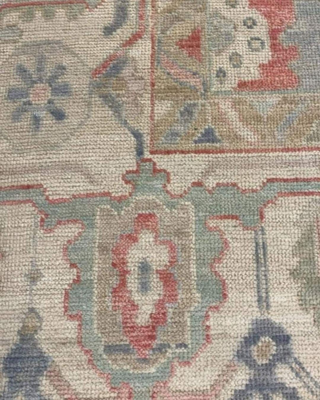 Hand Knotted Blue Oushak Wool Rug 5x8, 6x9, 8x10, 9x12 – Floral Handmade Rugs for for Living Room & Bedroom - Antique Style Contemporary Rug