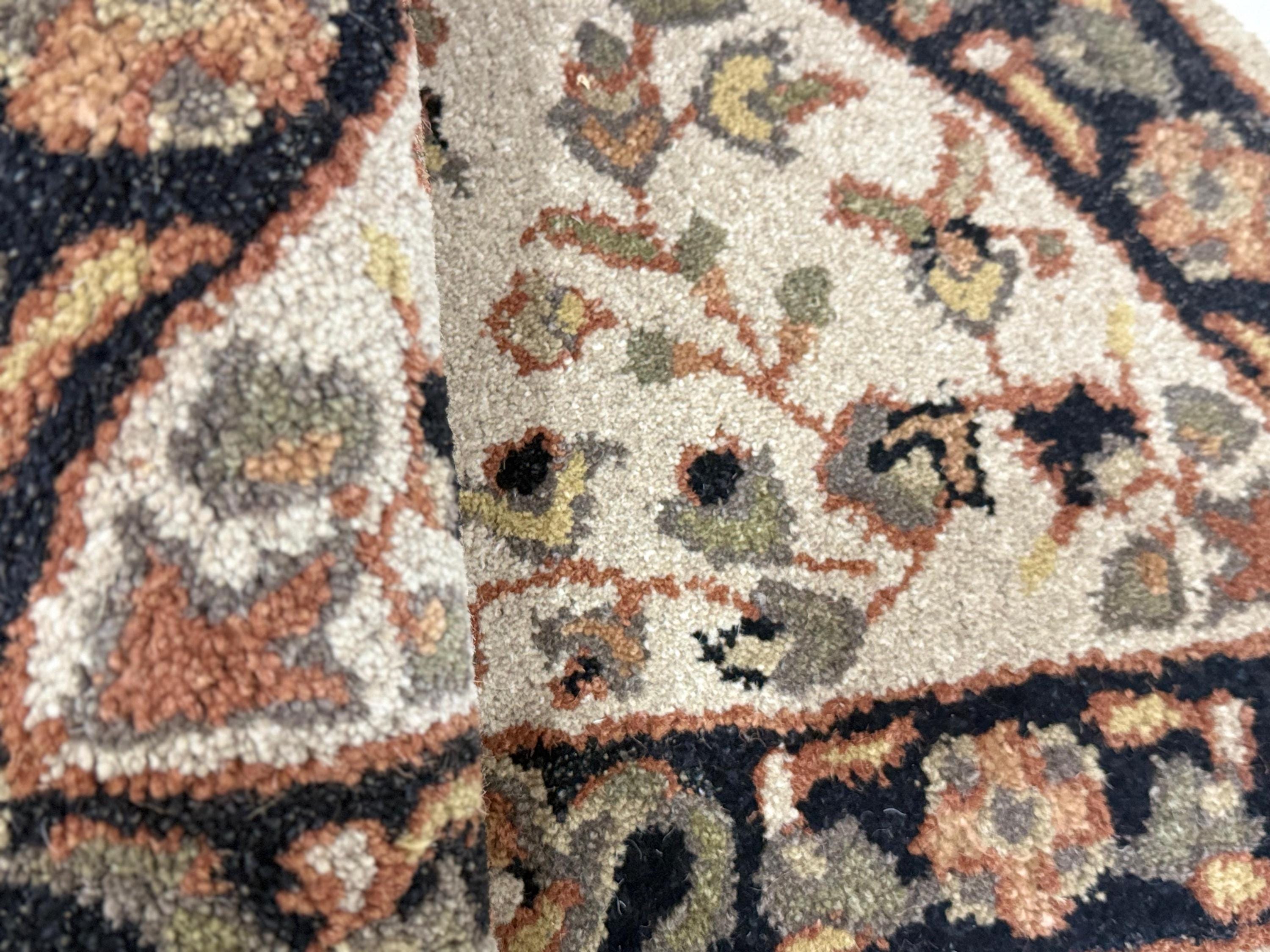 Half Moon Floral Door Mat Rug, Hand Tufted Wool Entryway Rug, Semi Circle Carpet, Vintage Persian Style Accent Mat for Kitchen or Bathroom