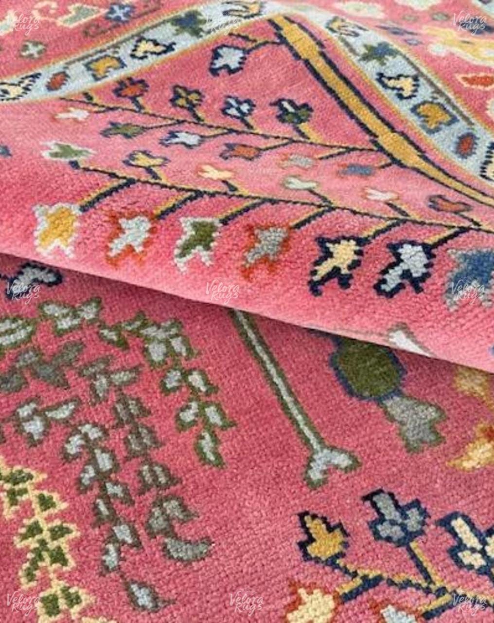 Elegant Pink Indo Oushak Hand Knotted Rug 4x6, 5x8, 6x9, 8x10, 9x12, 10x14 ft Handmade Rugs for Living Room - Antique style Contemporary rug