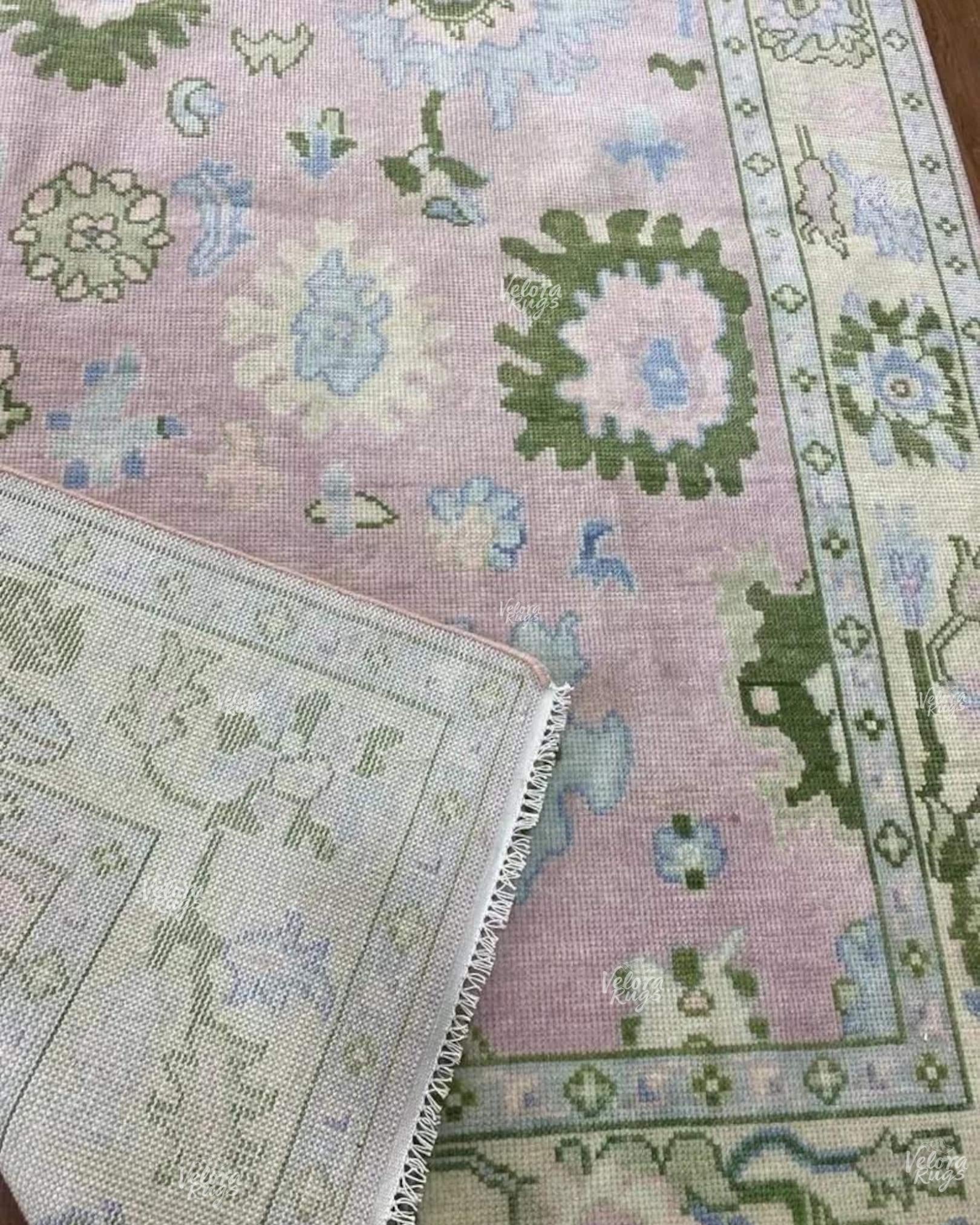 Soft Pink Oushak style Hand Knotted Rug 4x6, 5x8, 6x9, 8x10, 9x12, 10x14 ft Handmade Rugs for Living Room - Antique Style Contemporary rug