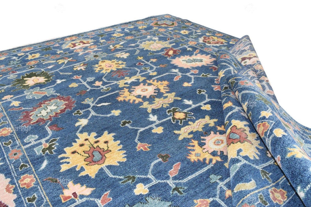 Blue Modern Oushak style Hand Knotted Rug 4x6, 5x8, 8x10, 9x12, 10x14 ft, Antique Handmade Rugs for Living Room - Contemporary Floor Carpet