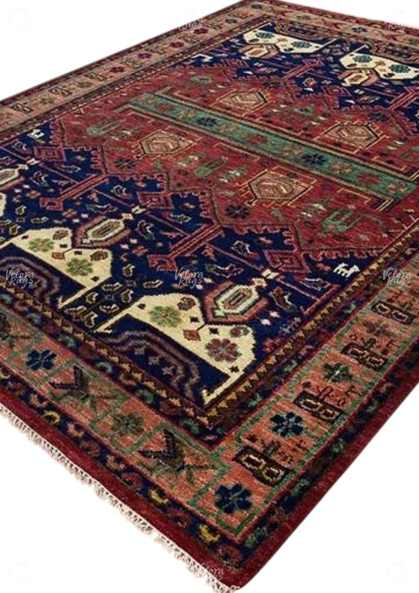 Red BlueTurkish Oushak Hand Knotted Rug 4x6, 5x8, 6x9, 8x10, 9x12, 10x14 ft Handmade Rugs for Living Room - Antique Style Ethnic rug
