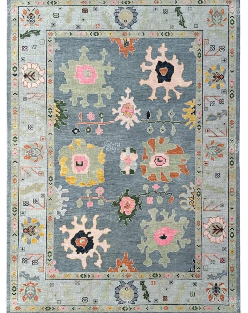 Hand-Knotted Grey Oushak Wool Rug: Modern Handmade Rug 4x6,5x8, 6x9,8x10, 9x12, 10x14 ft for Living Room, Dinning hall  | Antique Style Rug