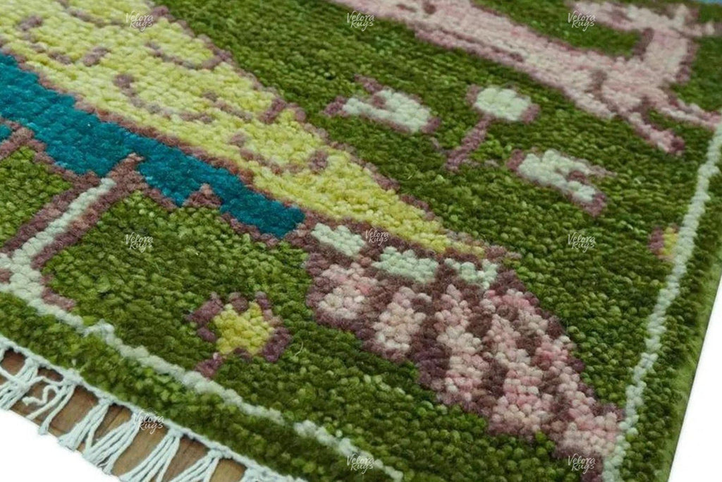 Hand Knotted Green Oushak Rug | Persian Animal Garden Area Rug 4x6, 5x8, 8x10, 9x12 ft | Anique Handmade Rug for Living Room &  Bedroom