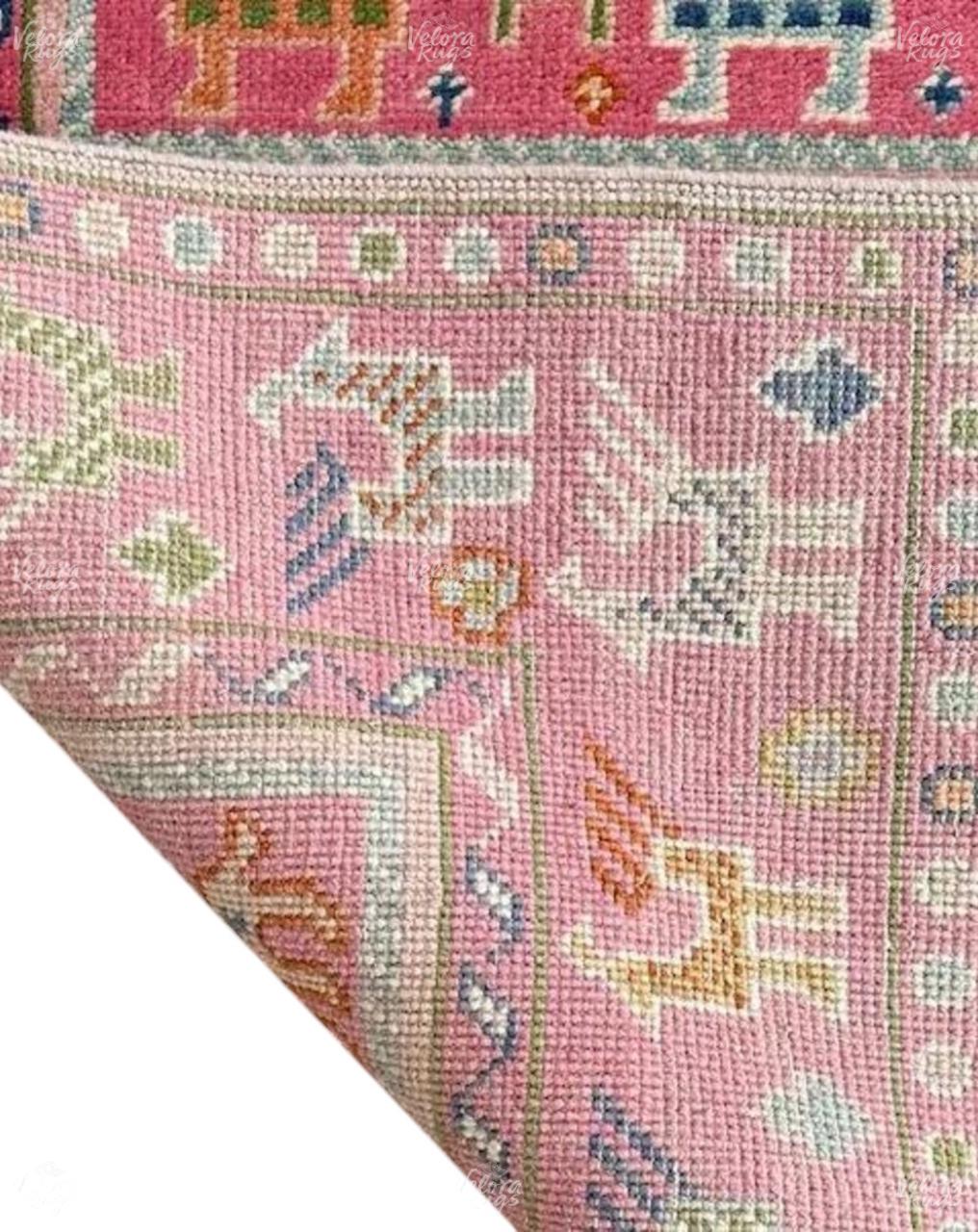 Pink Hand Knotted Oushak Shabargan Rug - Antique Style Ethnic Rug in 4x6, 5x8, 6x9, 8x10,9x12, 10x14 ft  Handmade Gabbeh Rug for Living room