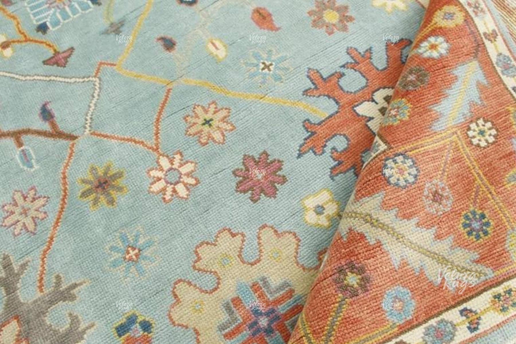 Hand-Knotted Wool Oushak Rug Orange | Turkish Style Area Rug | Contemporary Vintage Carpet | Custom Size  Rug | Oriental Living Room Decor