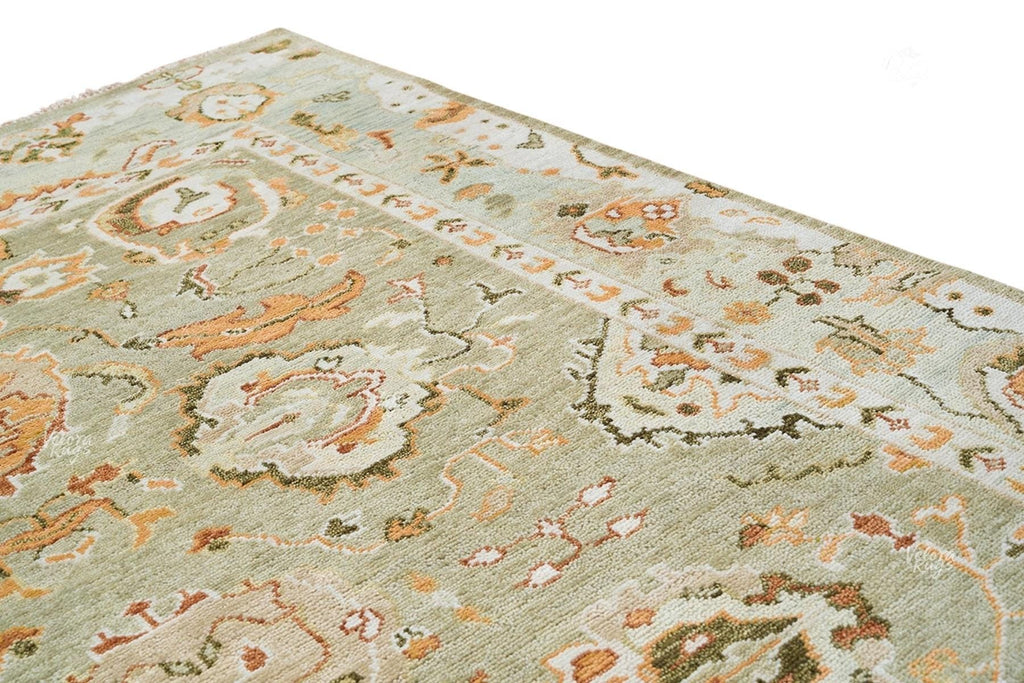 Sage Green Oushak Rug | Handmade Wool Rug | Hand-Knotted Indian Rug for Living Room & Bedroom | Custom Sizes 4x6 to 10x14 ft | Home Decor