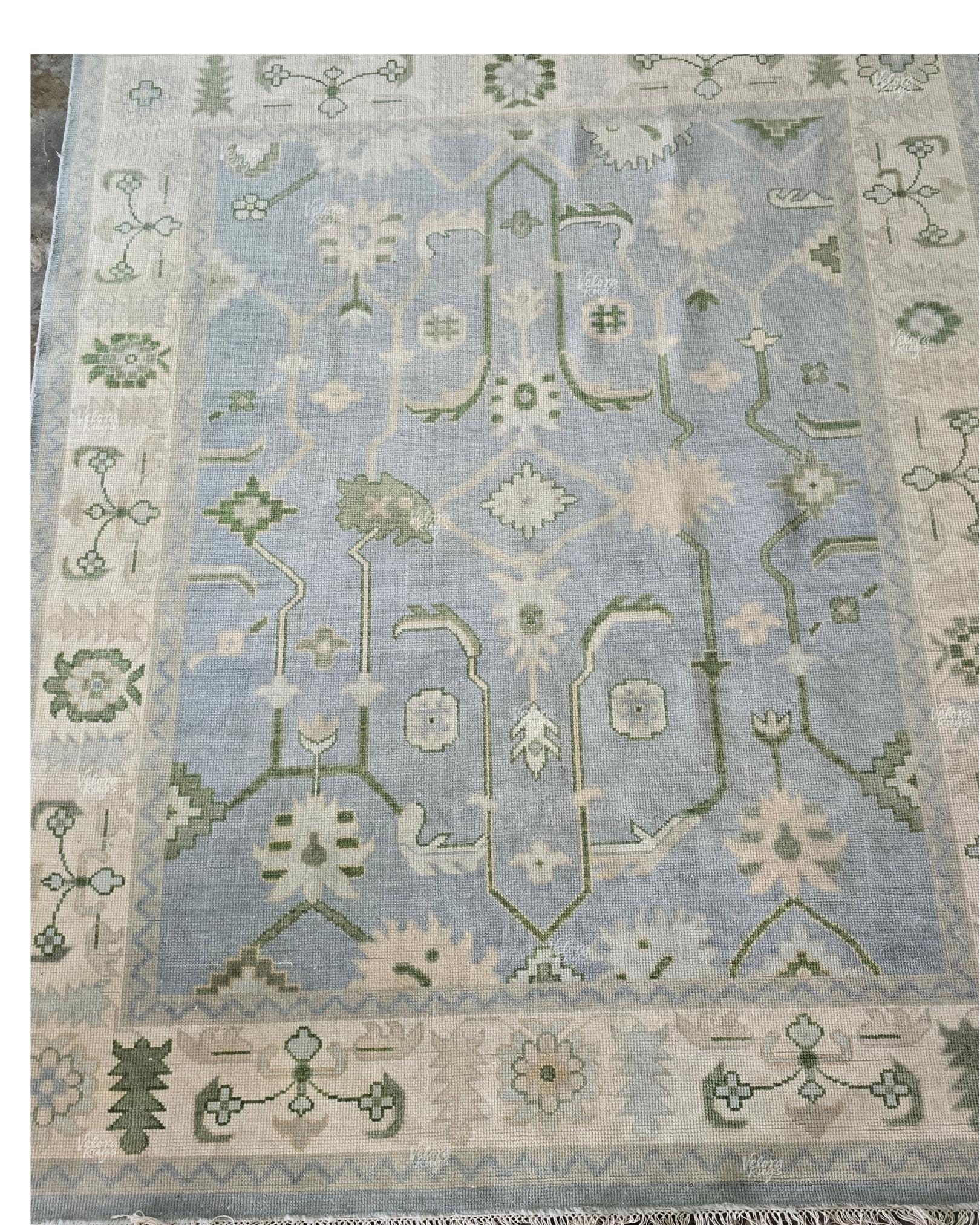 Modern Lt. Blue Indo Oushak Hand Knotted Rug, Antique Handmade Premium Wool Rugs for Living Room - Contemporary Floor Carpet | Custom Sizes