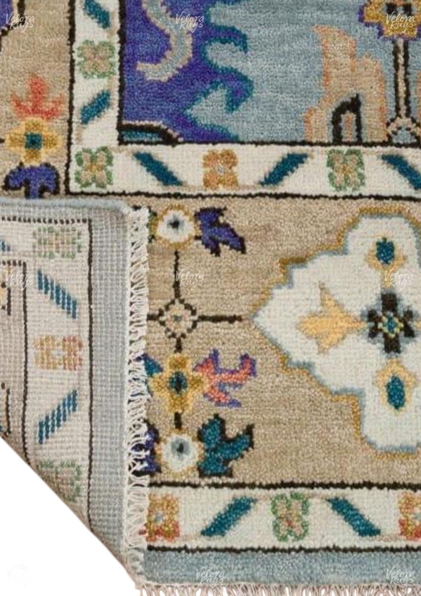 Elegant Blue Hand Knotted Oushak Rug - Antique-Style Contemporary Design, Available in 4x6, 5x8, 6x9, 8x10, 9x12, 10x14 ft | Living Room Rug