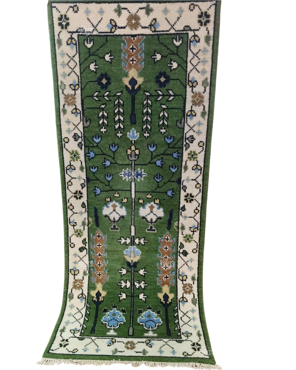 Elegant Green Hand Knotted Oushak design Runner Rug - Antique Style Wool Runner Rug - Hallway Runner - Kitchen runner - Boho runner