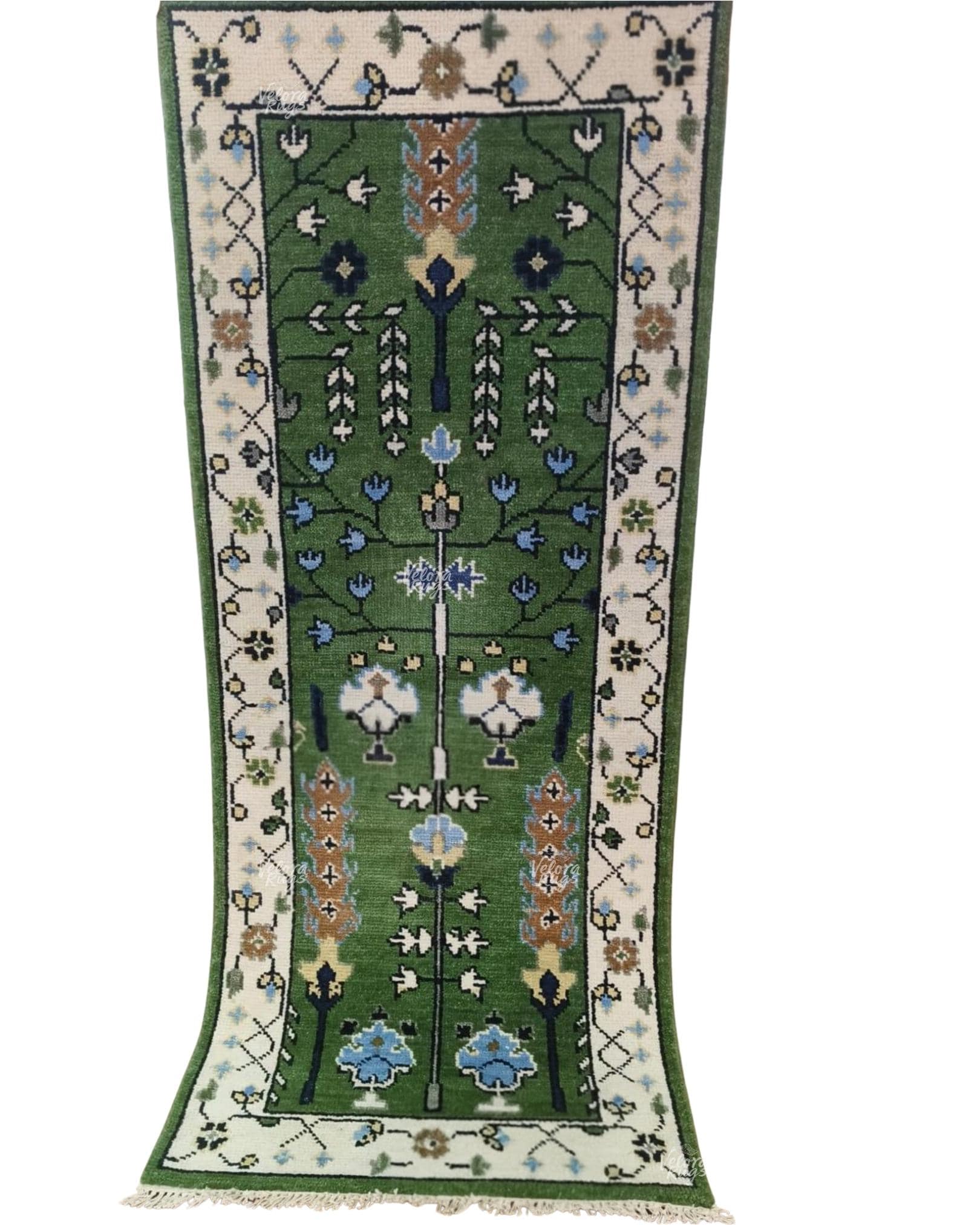 Elegant Green Hand Knotted Oushak design Runner Rug - Antique Style Wool Runner Rug - Hallway Runner - Kitchen runner - Boho runner