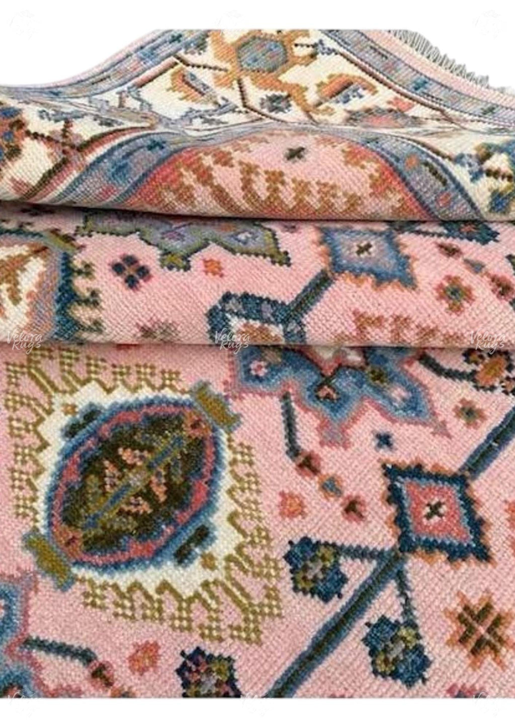 Hand-Knotted Pink Oushak Wool Rug: Turkish Style, Ivory Accents