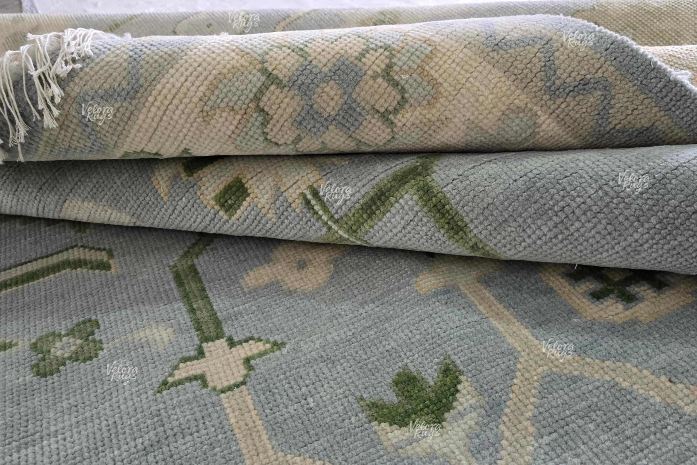 Modern Lt. Blue Indo Oushak Hand Knotted Rug, Antique Handmade Premium Wool Rugs for Living Room - Contemporary Floor Carpet | Custom Sizes