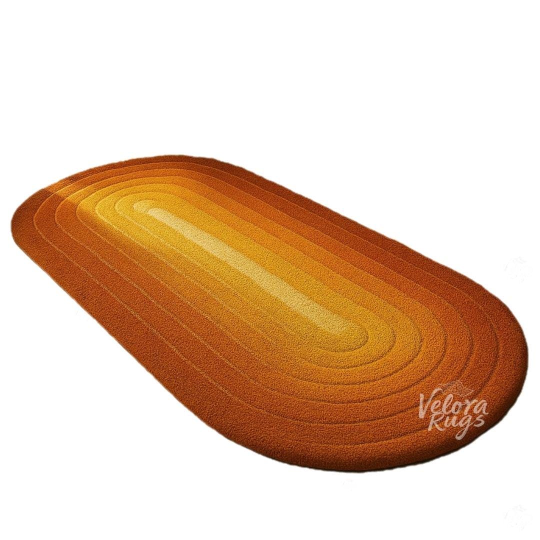 Hand Tufted Retro Oval Rug – Orange Yellow Gradient Wool Carpet, Modern Boho Area Rug for Living Room, Bedroom or Entryway, Home Decor