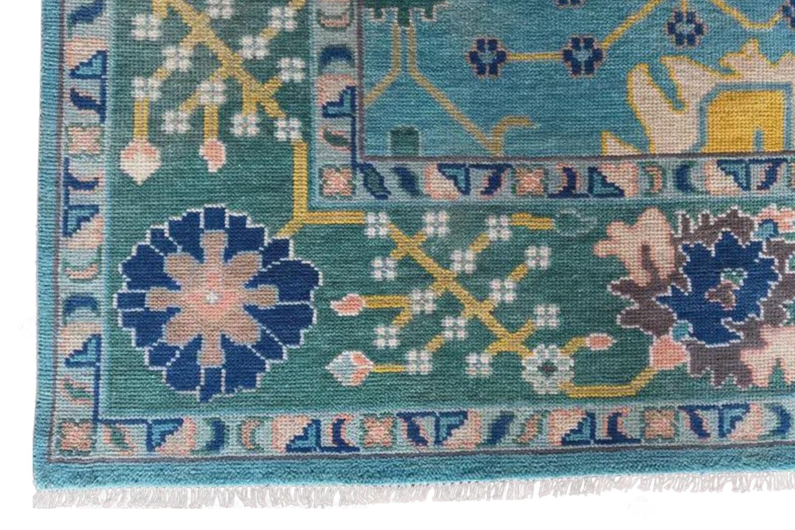 Turquoise Blue Oushak style Hand Knotted Rug, Handmade Rugs for Living Room - Antique Inspired Contemporary rug | Custom Sizes