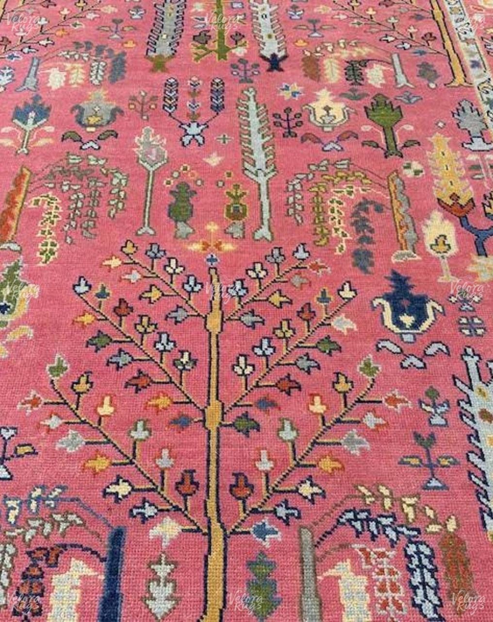 Elegant Pink Indo Oushak Hand Knotted Rug 4x6, 5x8, 6x9, 8x10, 9x12, 10x14 ft Handmade Rugs for Living Room - Antique style Contemporary rug