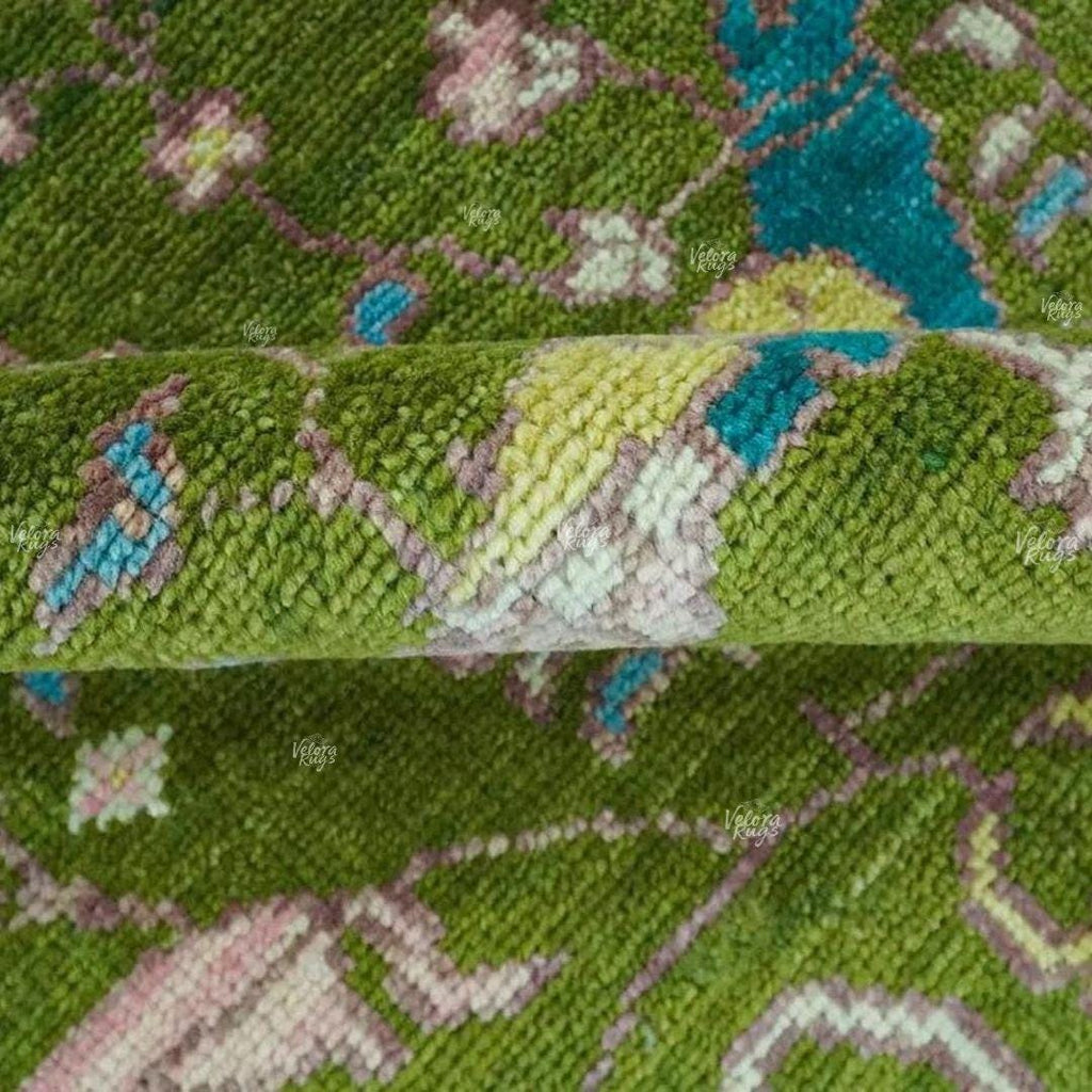 Hand Knotted Green Oushak Rug | Persian Animal Garden Area Rug 4x6, 5x8, 8x10, 9x12 ft | Anique Handmade Rug for Living Room &  Bedroom