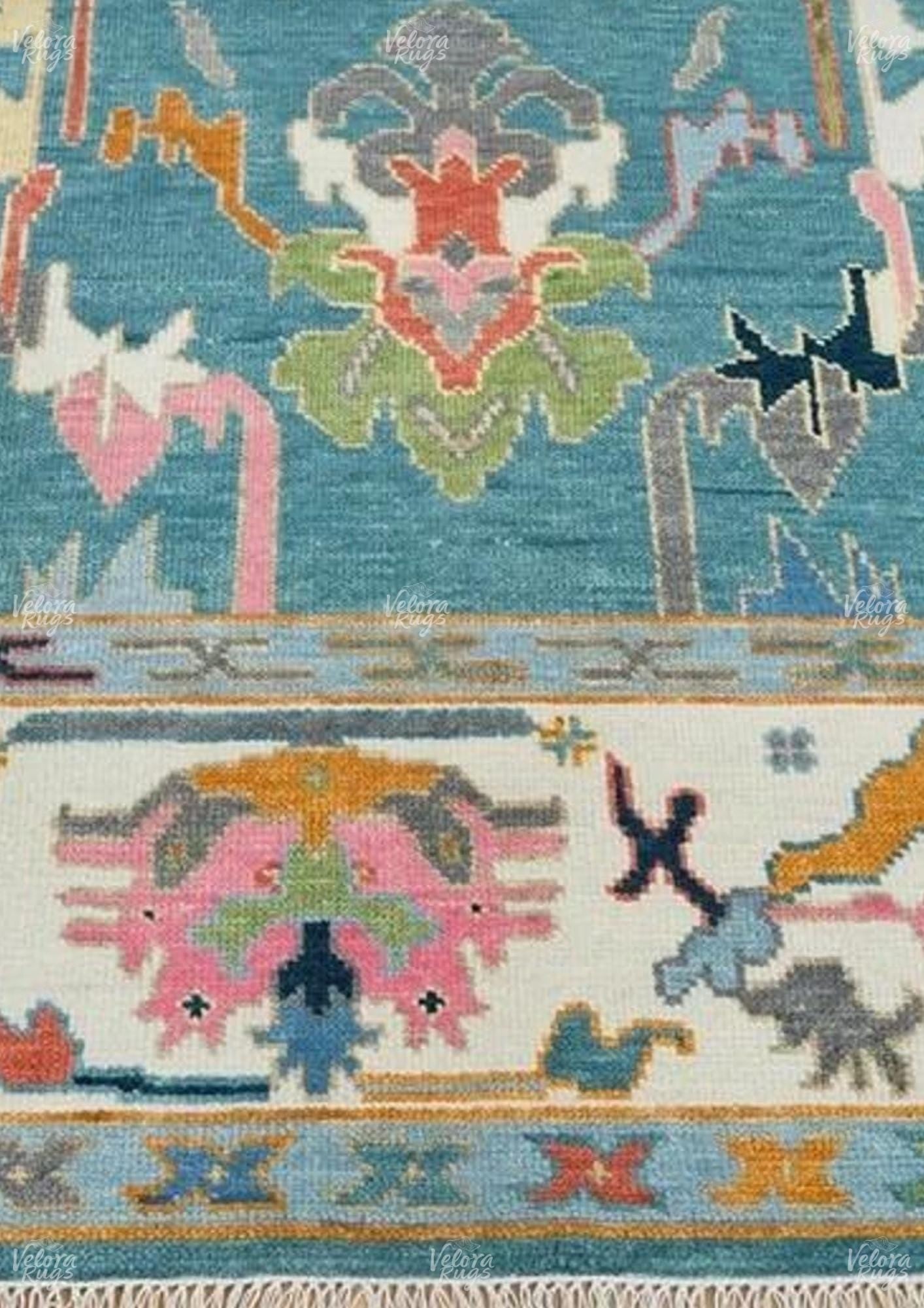 Blue Oushak style Hand Knotted Rug 4x6, 5x8, 6x9, 8x10, 9x12, 10x14 ft Contemporary Handmade Rugs for Living Room, Bedroom and Dining Hall