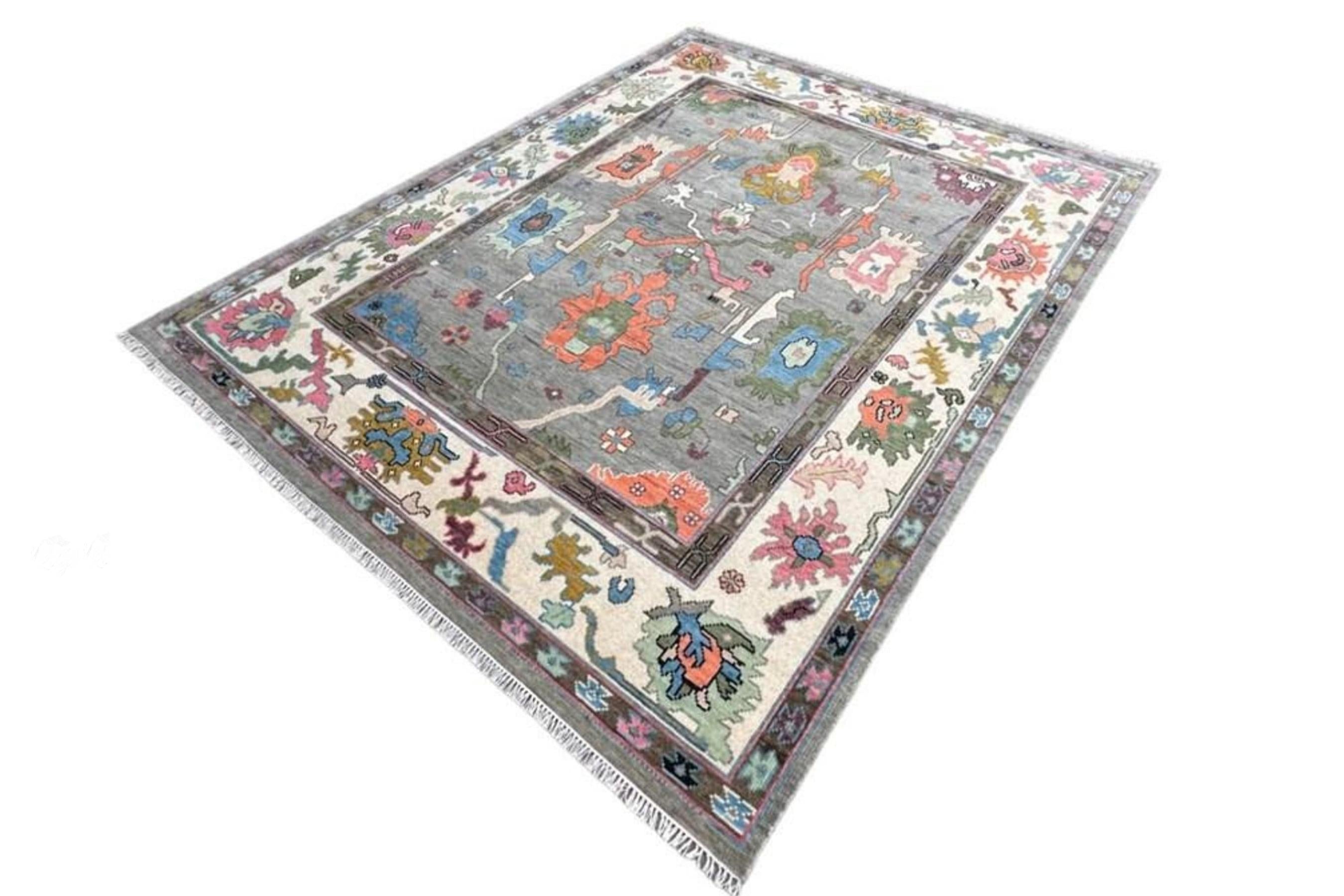 Grey Modern Oushak Hand Knotted Rug – 4x6, 5x8, 6x9, 8x10, 9x12, 10x14 ft – Handmade Wool Rug – Antique Style Contemporary Living Room Decor