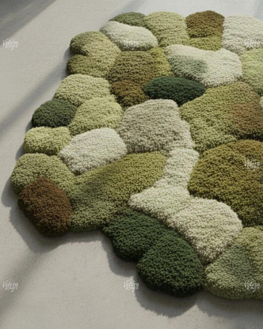 Hand-Tufted Moss Rug | 3D Green Pebble Carpet | Nature Inspired Textured Floor Mat | Soft Wool Tufted Area Rug, Living Room & Bedroom Decor