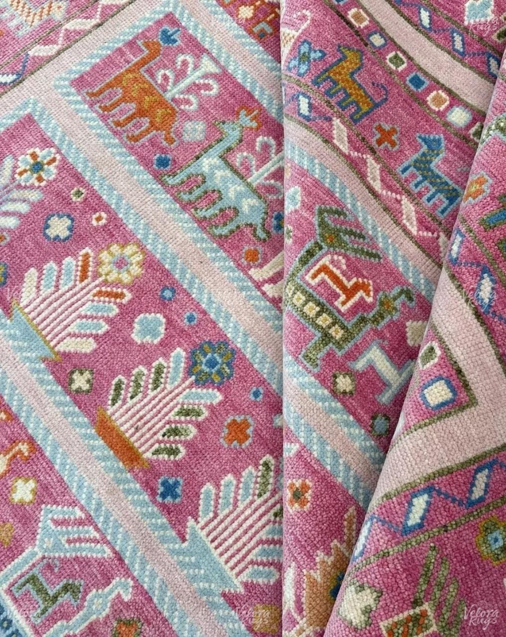 Pink Hand Knotted Oushak Shabargan Rug - Antique Style Ethnic Rug in 4x6, 5x8, 6x9, 8x10,9x12, 10x14 ft  Handmade Gabbeh Rug for Living room