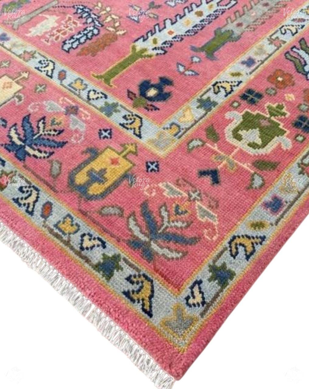 Elegant Pink Indo Oushak Hand Knotted Rug 4x6, 5x8, 6x9, 8x10, 9x12, 10x14 ft Handmade Rugs for Living Room - Antique style Contemporary rug